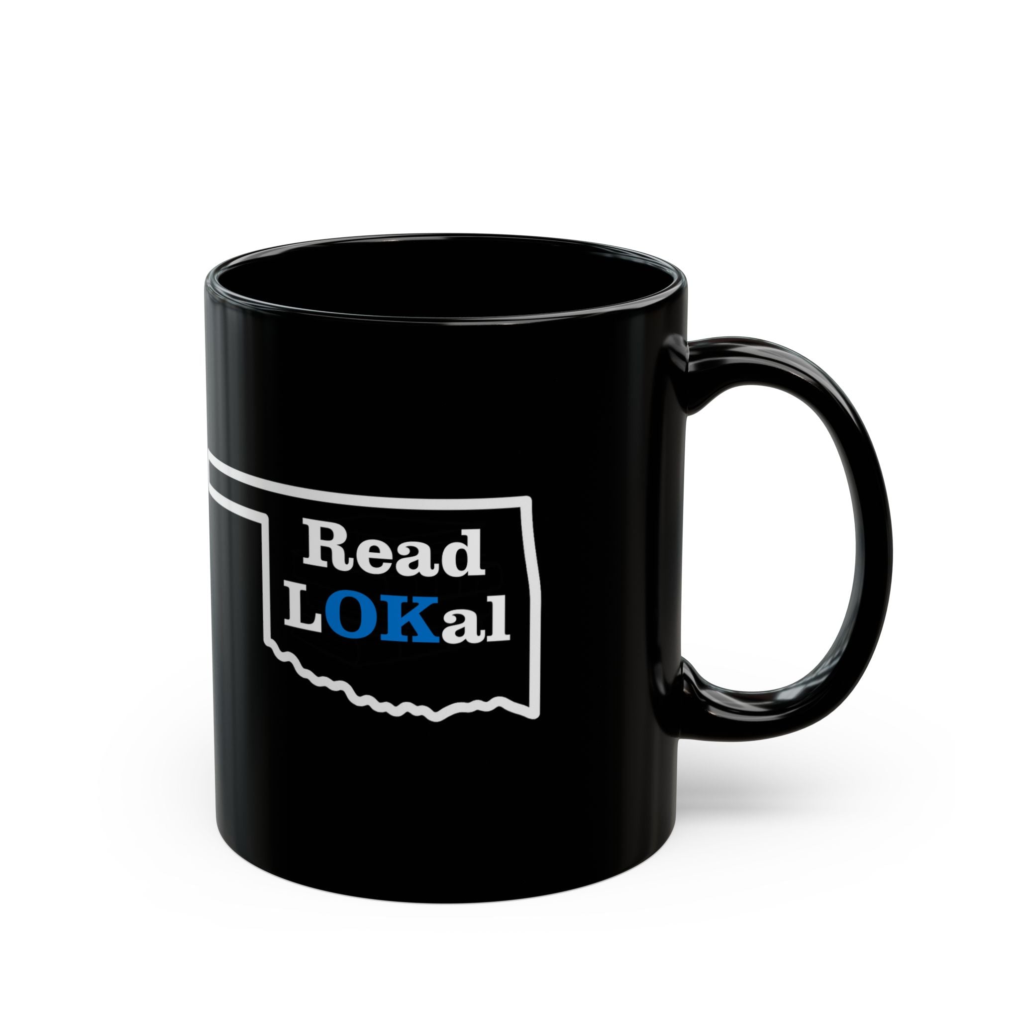 Oklahoma Read Local Mug, Black Coffee Cup, Gift for Readers, Book Lovers, Customizable 11oz 15oz Ceramic, Birthday, Holidays