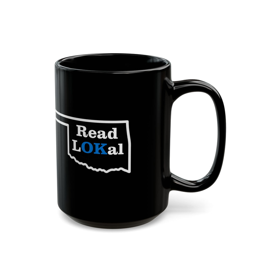 Oklahoma Read Local Mug, Black Coffee Cup, Gift for Readers, Book Lovers, Customizable 11oz 15oz Ceramic, Birthday, Holidays